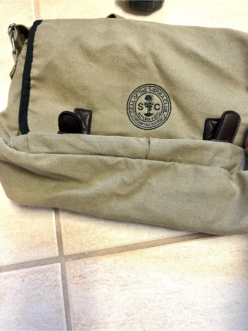 Vintage Sierra Club Khaki Canvas Messenger Shoulder Bag Leather Buckle Utility